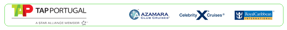 Logo TAP, Cruzeiros Royal Caribbean, Celebrity Cruises, Azamara Club Cruises