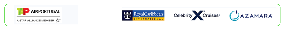 Logo TAP, Cruzeiros Royal Caribbean, Celebrity Cruises, Azamara Club Cruises